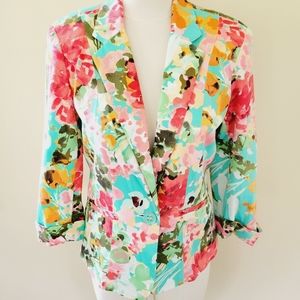 Roz & Ali teal watercolor floral blazer small
